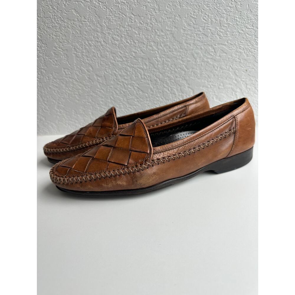 Bragano Italy Woven Leather Loafers Mens 9.5 Brown Vintage - Picture 9 of 10